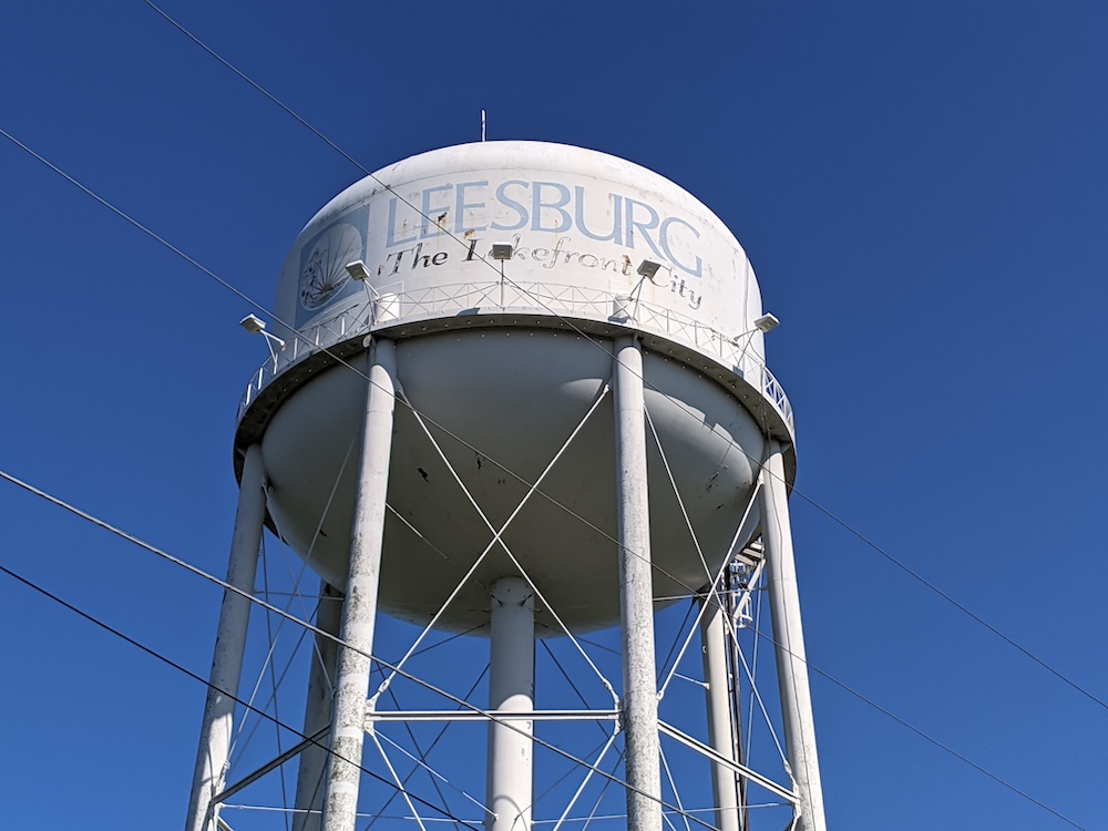 Leesburg Water Tower With Blue Skies