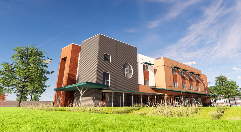 A rendereing of the Pinecrest Lakes MiddleHigh School on South Lake Campus