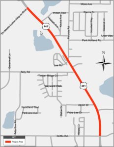 This map from FDOT shows the area of U.S. Hwy. 441 where the work will be taking place