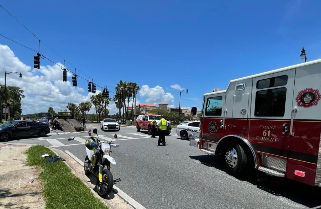 A motorcyclist was airlifted from the scene of a crash Tuesday near UF Health Leesburg Hospital