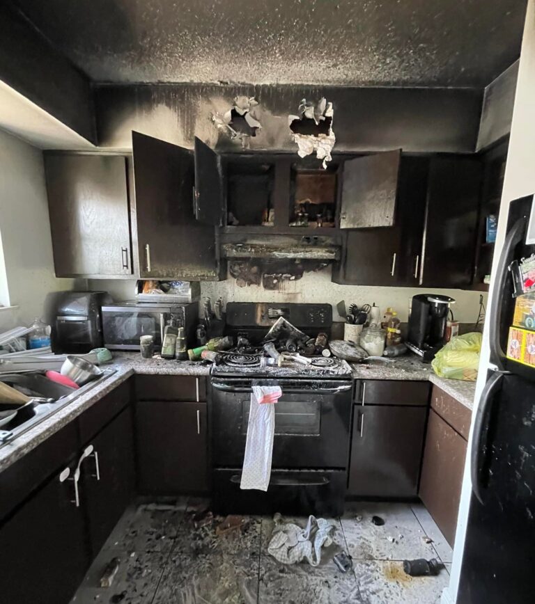 The blaze caused heavy damage to the kitchen