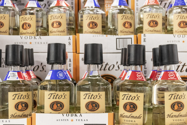 Indianapolis Circa May 2021: Tito's Handmade Vodka display. Tito's is one of the fastest growing vodkas in the US.