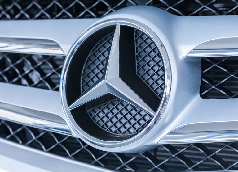 Grille of a Mercedes Benz car with the famous star