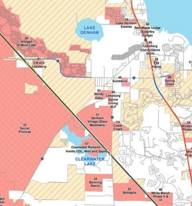 The Secret Promise property purchased by The Villages can be seen in red at left.