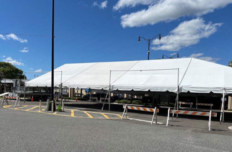 Tents are being set up in downtown Leesburg in anticipation of Bikefest