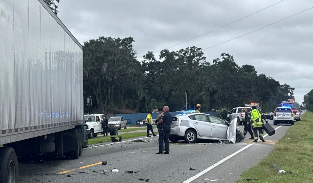 The driver of this Toyota Prius died after colliding with a semi on State Road 471 in Sumter County The driver of this Toyota Prius died after colliding with a semi on State Road 471 in Sumter County