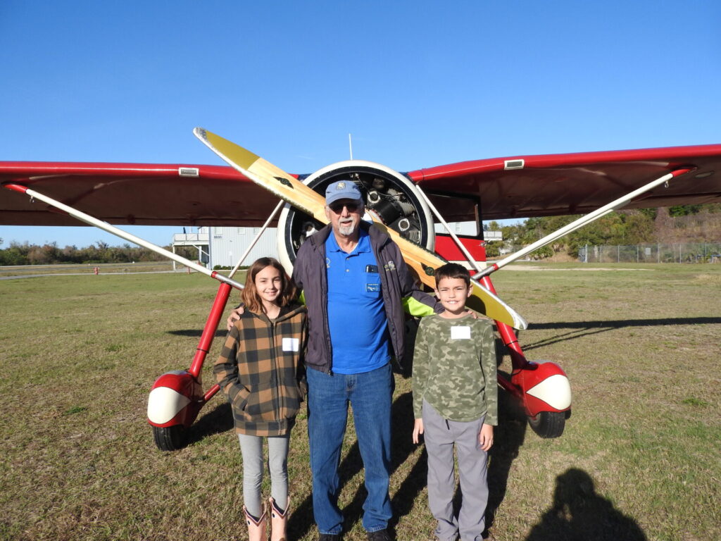 EAA Chapter 534 pilot, Mark Peeples has returned to base with his two Young Eagles, Lily Toman and Finn Tolman. Notice the smiles. EAA Chapter 534 pilot, Mark Peeples has returned to base with his two Young Eagles, Lily Toman and Finn Tolman. Notice the smiles.